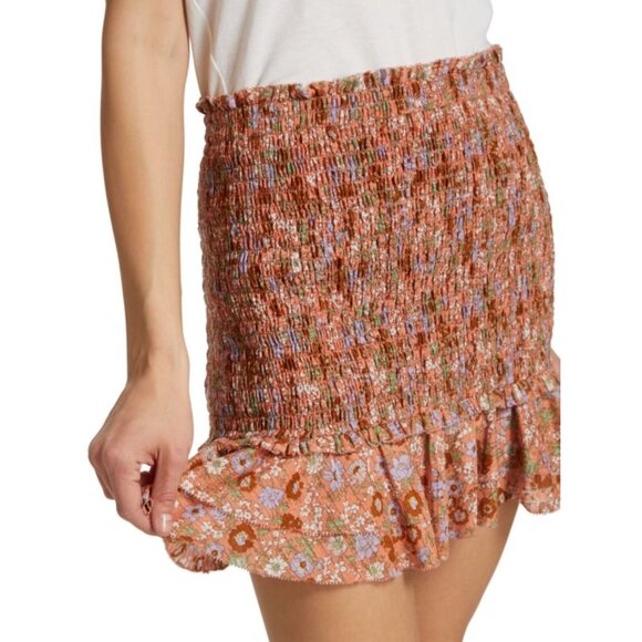 NWT Veronica Beard Melodie Floral Mini Skirt Coral Smocked Ruffle Size 4 - Picture 4 of 16